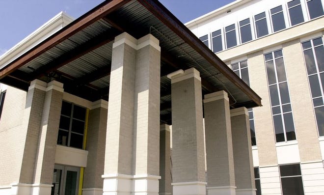The entrance of the new Alachua County Courthouse is shown.