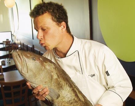 Chef Bert Gill of Mildred's and his good friend, a 20-pound grouper.