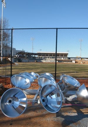 Stadium lights at Wofford's King Field are scheduled to go up today.
