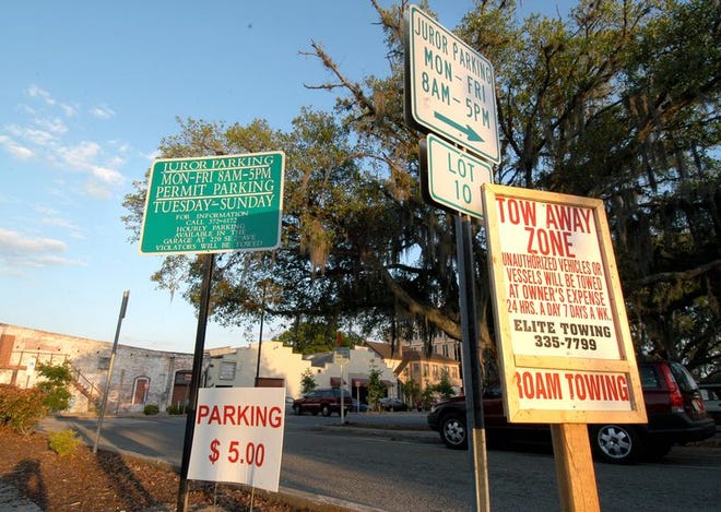 Shown is the parking lot across from Market Street Pub. Previously free, it now costs $5 to park in the lot on nights and weekends.