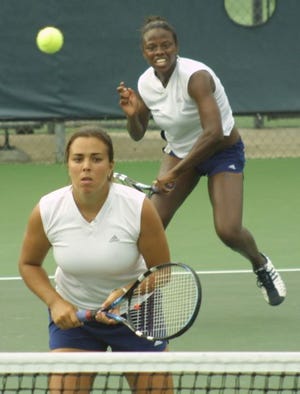 Alexis Gordon, top, and Julie Rotondi lost in their doubles match Sunday