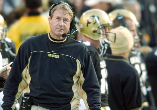 Colorado head coach Gary Barnett looks to the scoreboard as he paces the sidelines during his team's game against Big-12 opponent Missouri in this file photograph taken Saturday, Nov. 8, 2003, in Boulder, Colo. Sex, alcohol and drugs were used to lure football recruits to the school in part because of lax oversight by top university officials, according to a report released Tuesday, May 17, 2004.