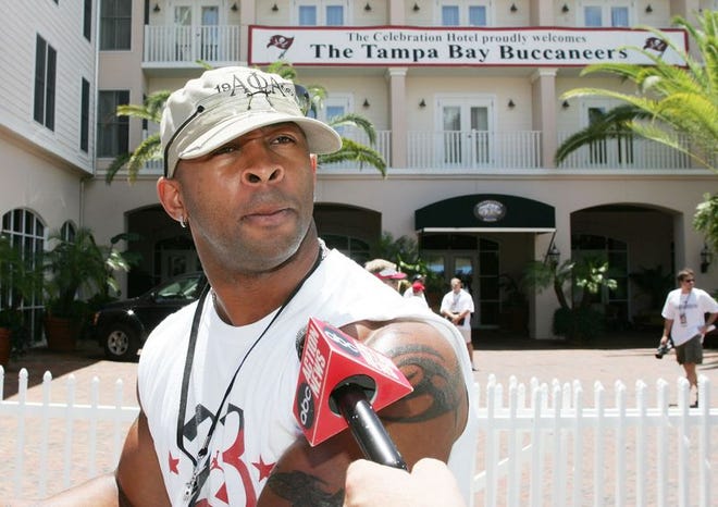 Buccaneers running back Michael Pittman reports for the first day of training camp in Celebration.