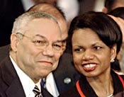Secretary of State Colin Powell and national security adviser Condoleezza Rice, in Mexico last January.