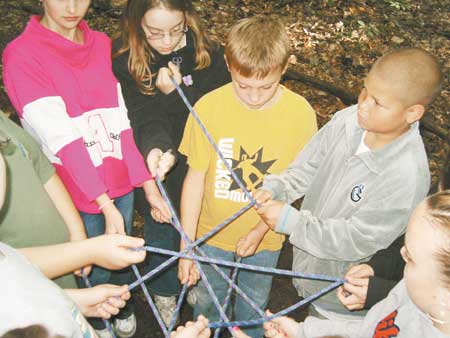 Epping Middle School sixth-graders Brandy Reynolds, Liz Shelley, Jonathan McCrea, Nathan Brown and Nicole Keezer take part in an activity that is part of the new Epping Edventure Program.
Courtesy photo