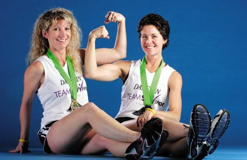 Genne McDonald, left, and Lelia Ginder are cancer survivors who run to raise awareness.