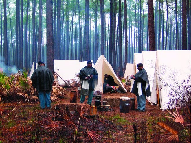 Re-enactors set up camps around the Olustee Battlefield Historic State Park.