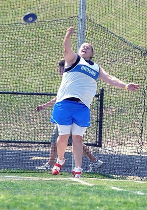 Broome's Christine Saja dominated the field in the discus on Saturday. Her best throw of 127 feet, 8 inches was nearly 11 feet better than the second-place finisher.