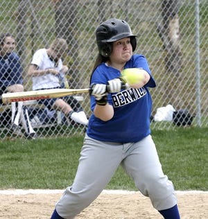 Berwick Academy left fielder Erica Gottlobb is a picture of concentration as she bats against Pingree on Saturday afternoon in South Berwick, Maine. Berwick lost, 13-0.