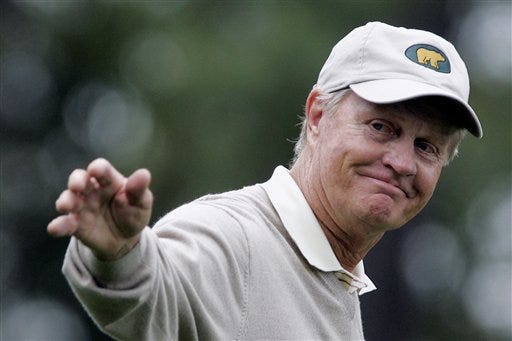 Jack Nicklaus waves to the gallery on the 8th hole during second round play of the 2005 Masters at the Augusta National Golf Club in Augusta, Ga., in a Saturday, April 9, 2005 photo. Jack Nicklaus, 65, said Monday the British Open will be the end of his tournament career.