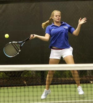 Whitney Benik will be pairing up today with Lolita Frangulyan in the opening round of the NCAA Doubles Championships against Harvard's Melissa Anderson and Celia Durkin. She returns a serve in this file photo.