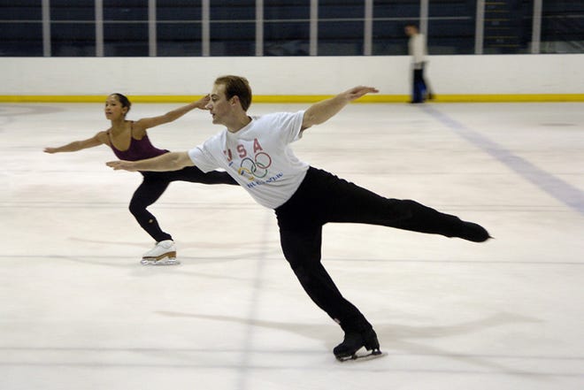 Figure skaters Mark Ladwig and Amanda Evora rehearse their routine Friday at the Igloo.