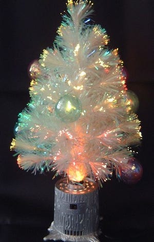 A table-top Christmas tree decked out with fiber optics.