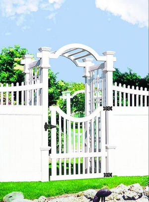 Ornate gates and arbors are available to compliment the vinyl fencing. They are designed to mount simply into the fencing system.