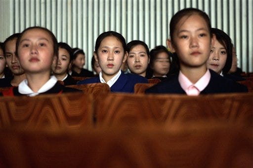 North Korean students at the Kumsong School watch performances by their fellows in Pyongyang, North Korea. Global pop culture is trickling in to North Korea after decades of control by the communist leadership.