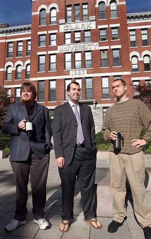 Co-editors of This is Not the News, an alternative campus newspaper at Clark University, are, from left, Chris Caesar, Ryan Kelly and Troy Hill.
