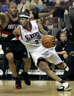 Allen Iverson scored 38 points during Philadelphia's victory over Portland.
