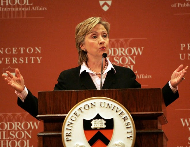 U.S. Sen. Hillary Rodham Clinton, D-N.Y., delivers a policy address Wednesday at Princeton University in Princeton, N.J.