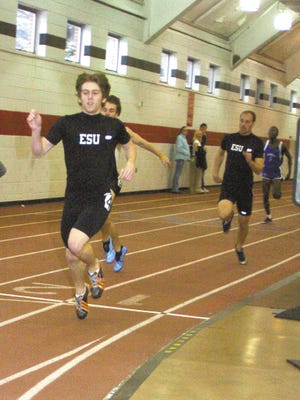 Mike Mathias of ESU takes first place at the 400 meter event at East Stroudsburg University on Sunday.