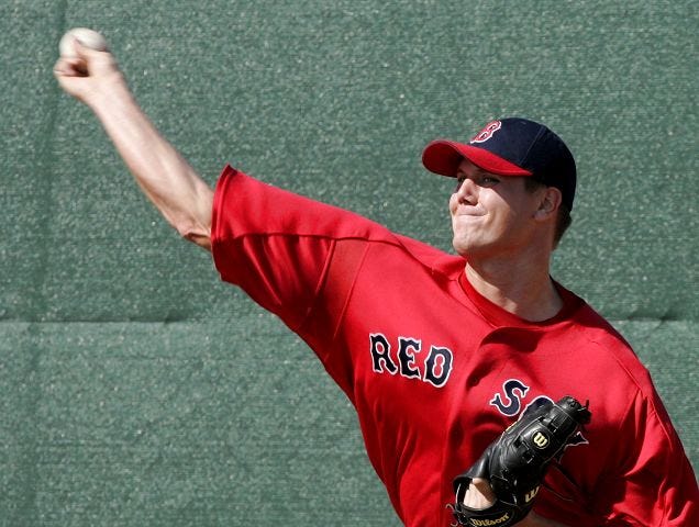Boston Red Sox pitcher Jonathan Papelbon, shown releasing the ball during opening day of baseball spring training workouts Sunday, Feb. 19, 2006, in Fort Myers, Fla., wants to show that he deserves his own place in Boston's deep rotation. (AP Photo/Jim Mone)