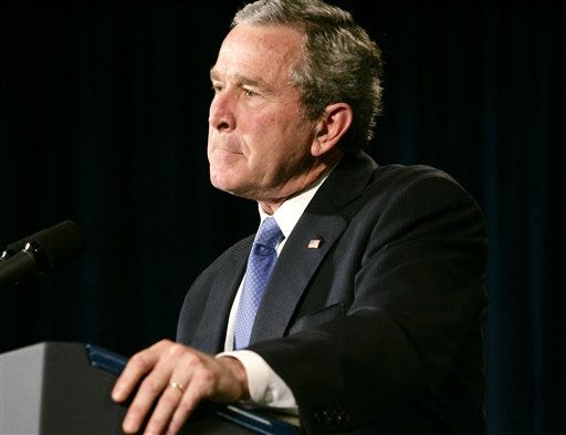 President Bush listens to a question after he spoke at the National Newspaper Association Government Affairs Conference Friday, March 10, 2006 in Washington. More and more people, particularly Republicans, disapprove of President Bush's performance, question his character and no longer consider him a strong leader against terrorism, according to an AP-Ipsos poll documenting one of the bleakest points of his presidency.