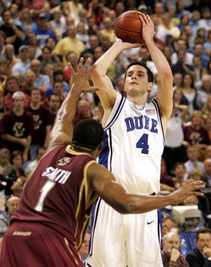 J.J. Redick (4) and the third-ranked Duke Blue Devils, who earned the NCAA Tournament’s overall No. 1 seed, will play Southern University in a first-round game on Thursday.