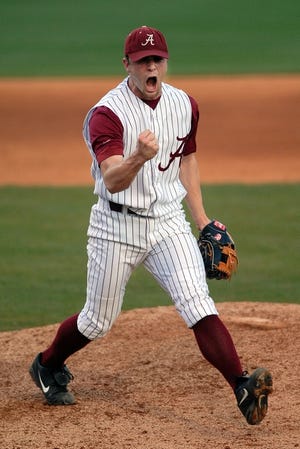 Alabama closer David Robertson celebrates after recording his sixth save of the season against/sMississippi State on Saturday.