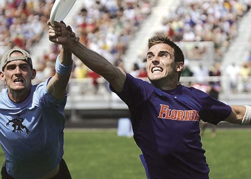 Tim Gehret, a captain of the University of Florida Ultimate Frisbee team, makes a catch.