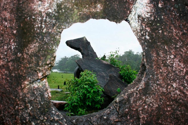 A granite block is seen in Amapa, Brazil, on May 10. A grouping of 127 granite blocks along a grassy Amazon hilltop may be the vestiges of South America's oldest astronomical observatory.
