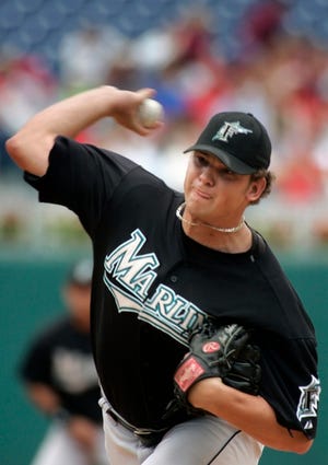 Florida Marlins starting pitcher Josh Johnson throws in the second inning.