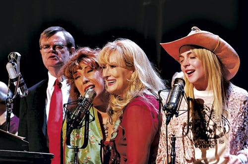 Garrison Keillor, Lily Tomlin, Meryl Streep and Lindsay Lohan star in director Robert Altman's "A Prairie Home Companion," opening today at the Hippodrome Cinema.