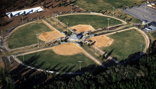 An aerial photo shows Diamond Sports Park.