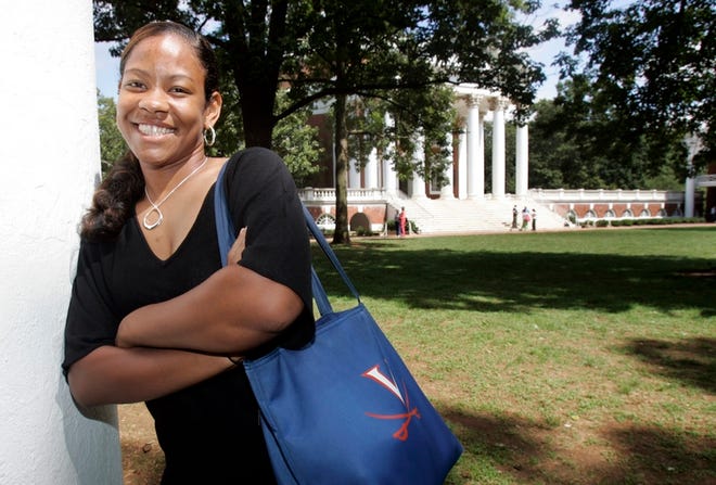 University of Virginia student Jessica Page, seen here on the front lawn of the school's Rotunda in Charlottesville, Va., is part of a steady trickle of talented black students who are slipping away from the nation's 103 historically black colleges.