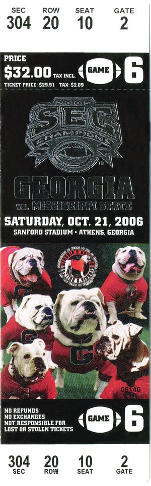 A real University of Georgia ticket.