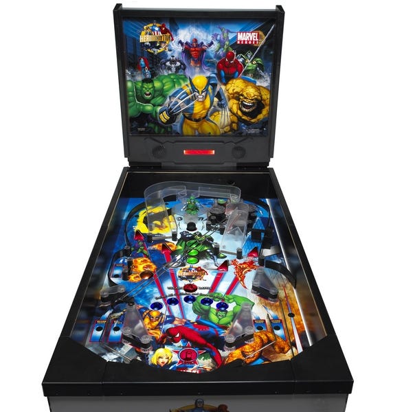 Zizzle's Marvel Heroes vs. Villains Arcade Pinball is a $300 freestanding machine with all the bells and whistles.