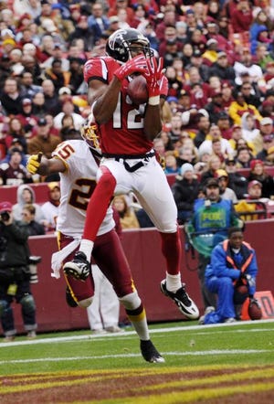 Atlanta wide receiver Michael Jenkins, who had four catches including this 22-yard touchdown reception in last week's win over Washington, says the Falcons are focused on Tampa Bay.