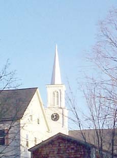 The steeple atop the Newmarket Community Church, which includes the town clockm is in need of repairs.