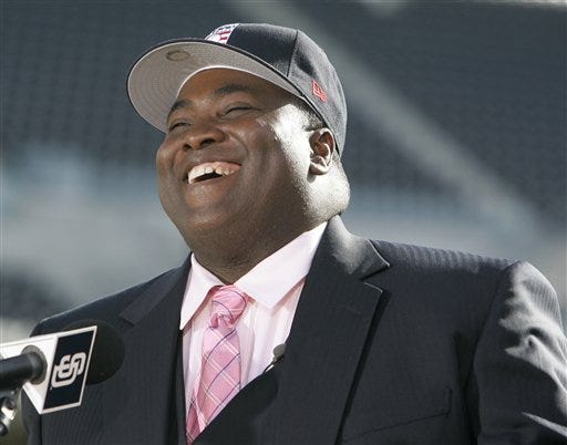 Former San Diego Padre Tony Gwynn laughs during a ceremony and news conference commemorating his election to the National Baseball Hall Of Fame in San Diego Tuesday, January 9, 2007.