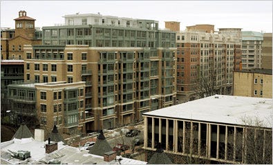 The Columbia, above, formerly the Columbia Hospital for Women, is a new complex of condos in the Foggy Bottom section of Washington. An owner who bought a two-bedroom unit in 2004 is facing having to sell it at a loss or rent it for less than his monthly payment.