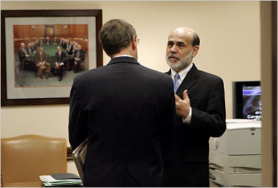 Ben S. Bernanke, the Federal Reserve chairman, right, before his testimony.