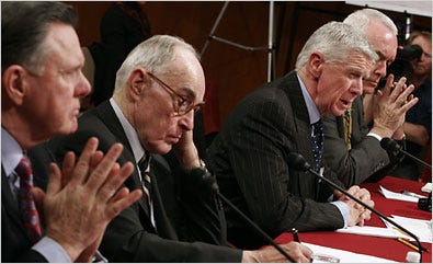 Retired United States generals, from left, Jack Keane, William E. Odom, Joseph P. Hoar and Barry R. McCaffrey, testified in the Senate about the military strategy being pursued in Iraq.