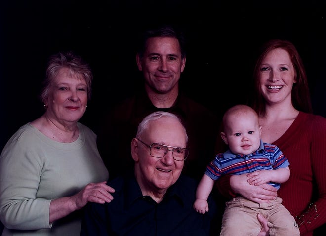Making up five generations of great-great-grandfather Troy Smith’s family are Marilyn Chambers, great-grandmother; Mike Chambers, grandfather; Jessica Morris, mother, and her son, Benjamin Joel Morris.
