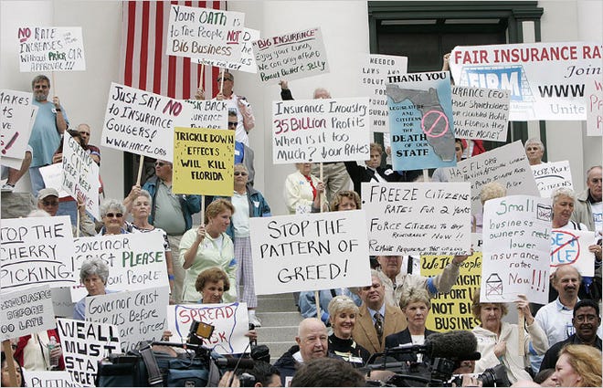 Floridians protesting high homeowners insurance rates last week.