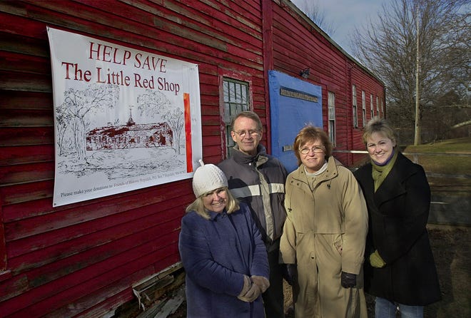 Hopedale Historical Commission members, from left, Elaine Malloy, Dan Malloy, Merrily Sparling and Theresa Ryan stand outside the Little Red Shop.