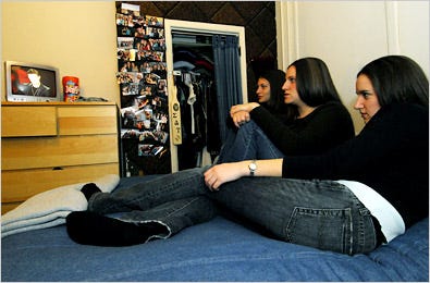 Aviva Halperin, foreground, Elana Hoffman, center, and Molly Ainsman, housemates at the University of Pennsylvania.