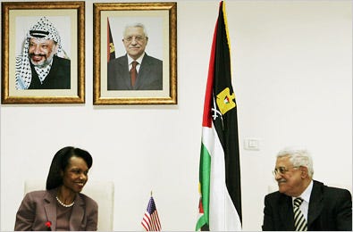 Secretary of State Condoleezza Rice met with the Palestinian Authority’s president, Mahmoud Abbas, in Ramallah on Sunday.