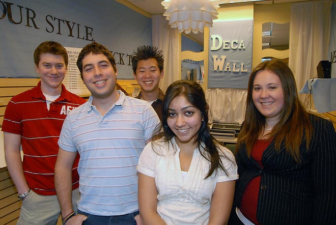 Babson College students (from left) Will Miller, Ivan Camilo Lega, Andrew Krutz, Krishna Dahnya and Melissa Lyons started a business called DecaWall.