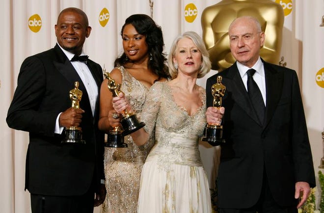 Actors Forest Whitaker, left, Jennifer Hudson, Helen Mirren and Alan Arkin pose backstage with their Oscars during the 79th Academy Awards Sunday in Los Angeles. Whitaker and Mirren won for best actor and Hudson and Arkin won for best supporting actor.