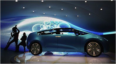 Toyota has become known for hybrid cars, like the one displayed at the International Motor Show in Geneva this week.