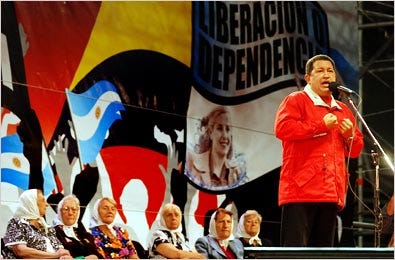 President Chávez led an “anti-imperialist” rally at which he railed against American “hypocrisy” and greed.